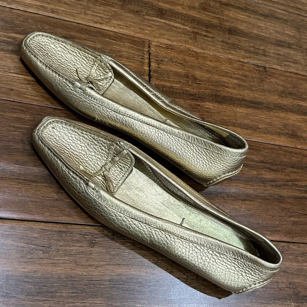 Prada Gold Pebbled Leather Loafers Made in Italy Size 37